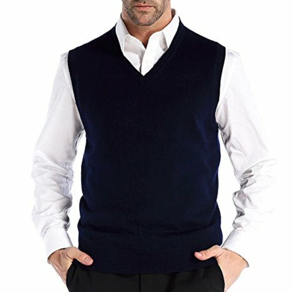 NWT Chauder Men's Wool Cashmere Blend Sweater Vest Navy Blue Preppy